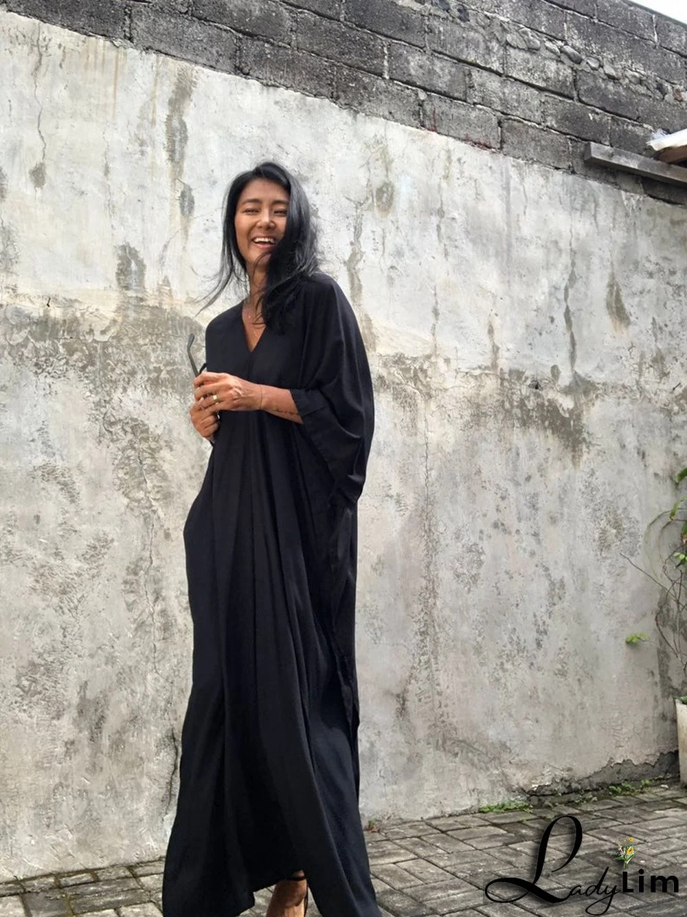 V Neck Solid Color Beach Cover Up