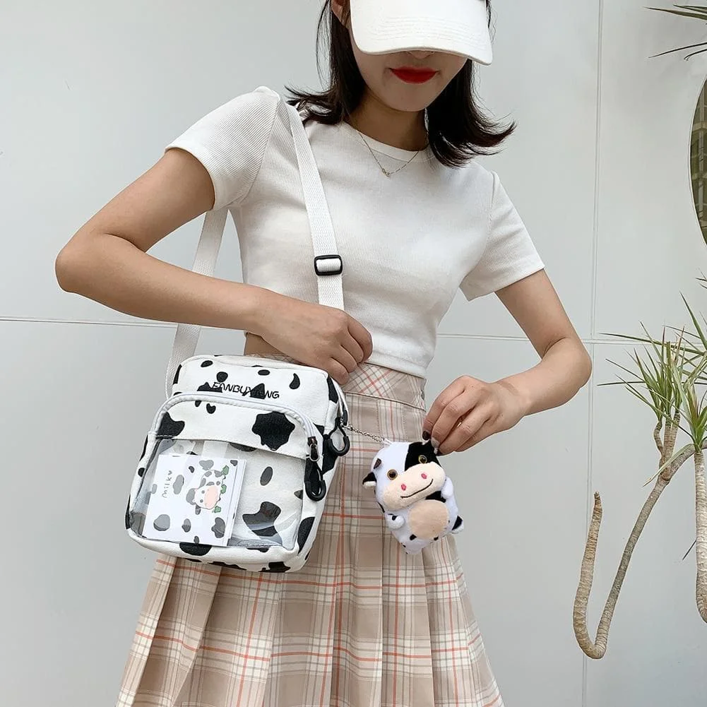 Multi-functional Cow Milk Pattern Canvas Crossbody Bag SP15801