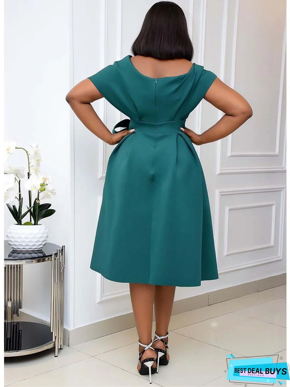 Large Women's Short Sleeve V-Neck Off Shoulder Evening Dress Black Dresses