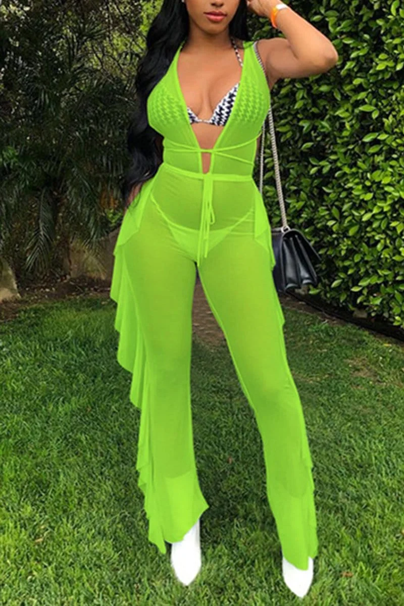 Sexy Mesh Sleeveless Off Shoulder Jumpsuits