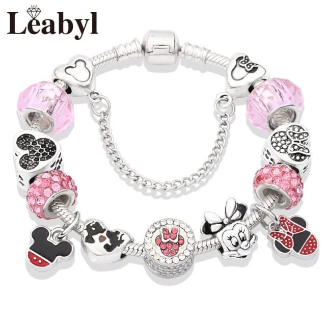 YOY-New Design Lovely Pink Crystal Bead Charm Bracelets