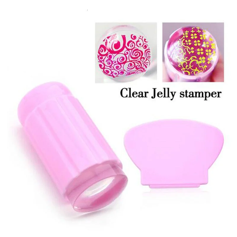 New Design Pure Clear Jelly Silicone Nail Art Stamper Scraper Transparent Nail Stamp Stamping Tools