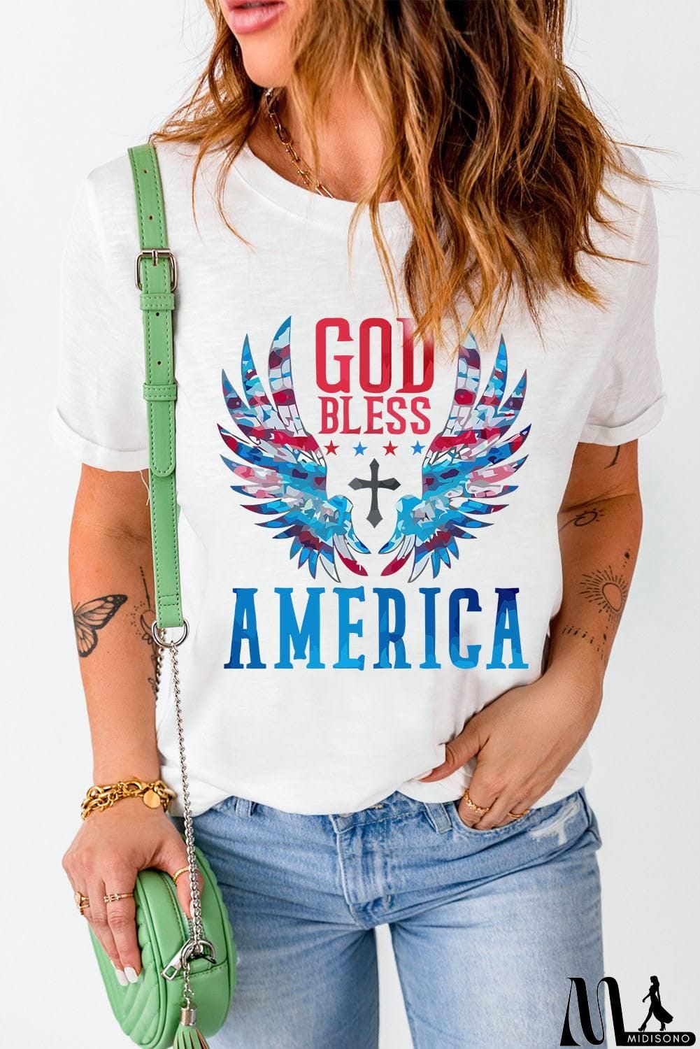MidiSono - GOD BLESS AMERICA Cuffed Tee Shirt
