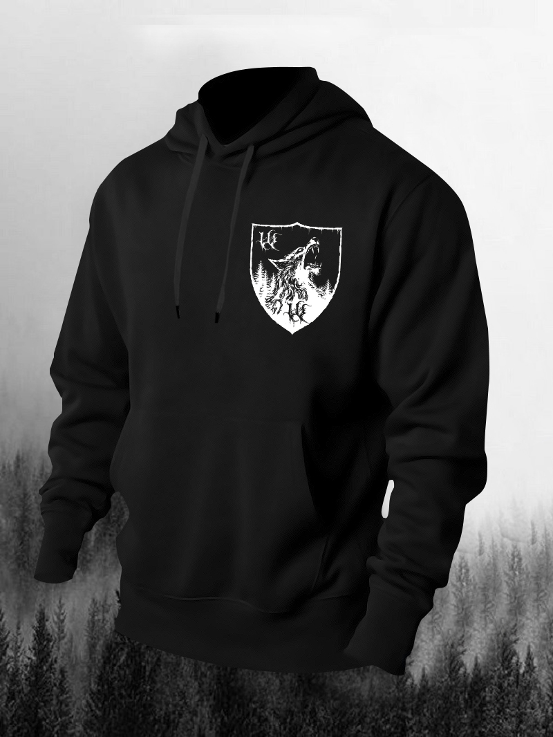 Men's Wolf Roaring Shield Print Hoodie