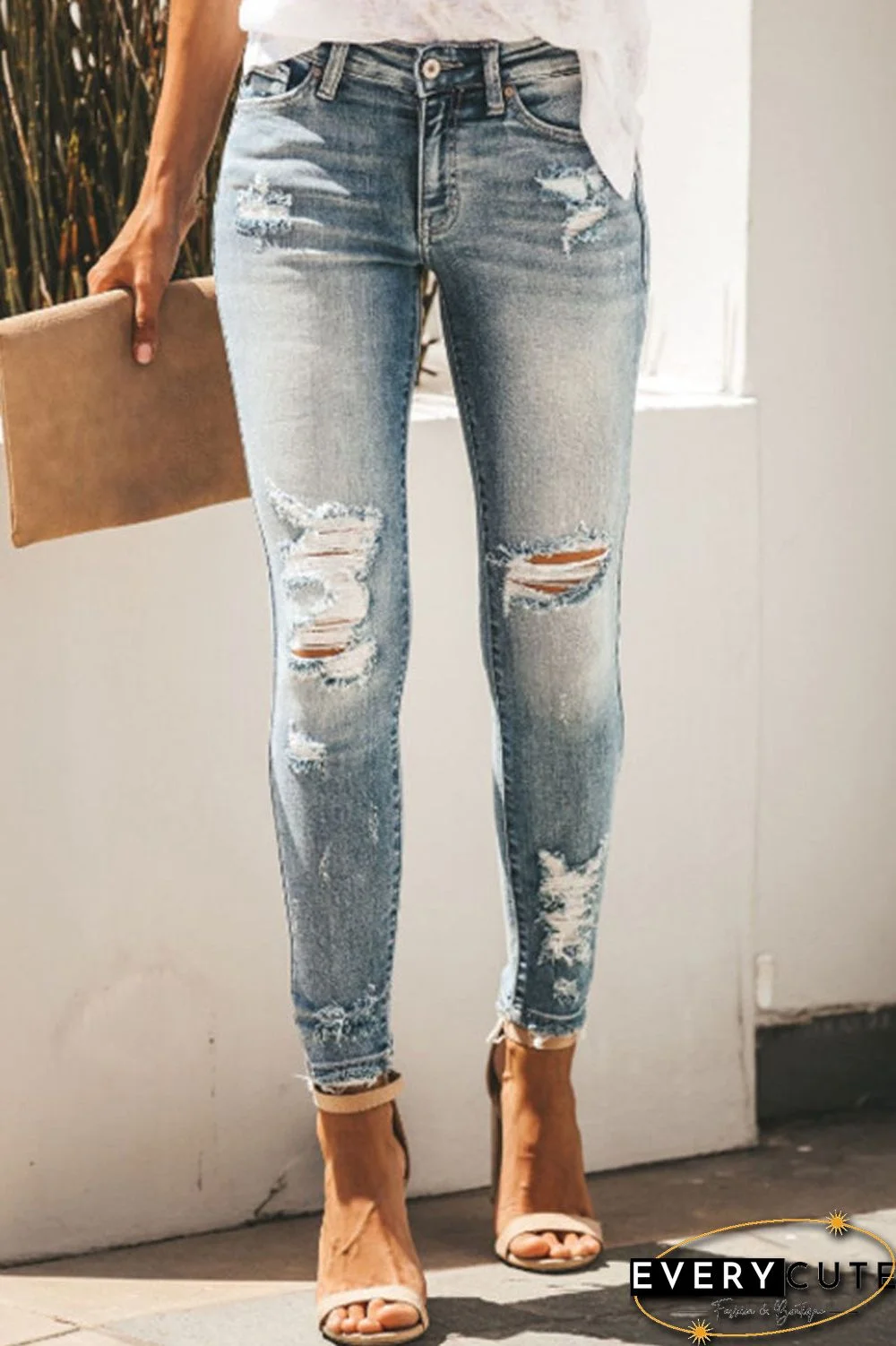 Denim Hole Distressed Skinny Jeans