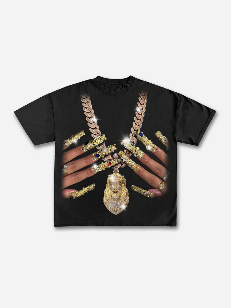 Vintage God Jesus Jewelry Nail Art Graphic Cotton T-shirt