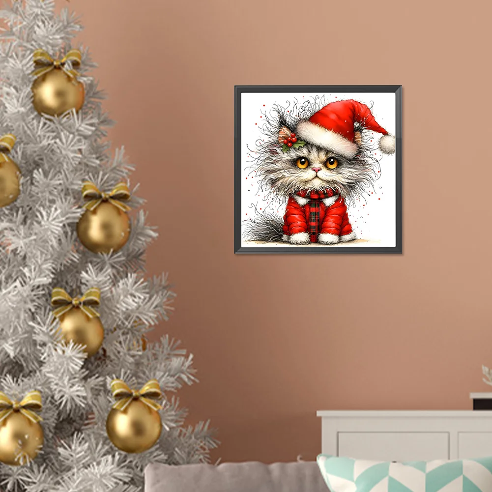 Diamond Painting - Full Round Drill - Xmas Cat(Canvas|30*30cm)