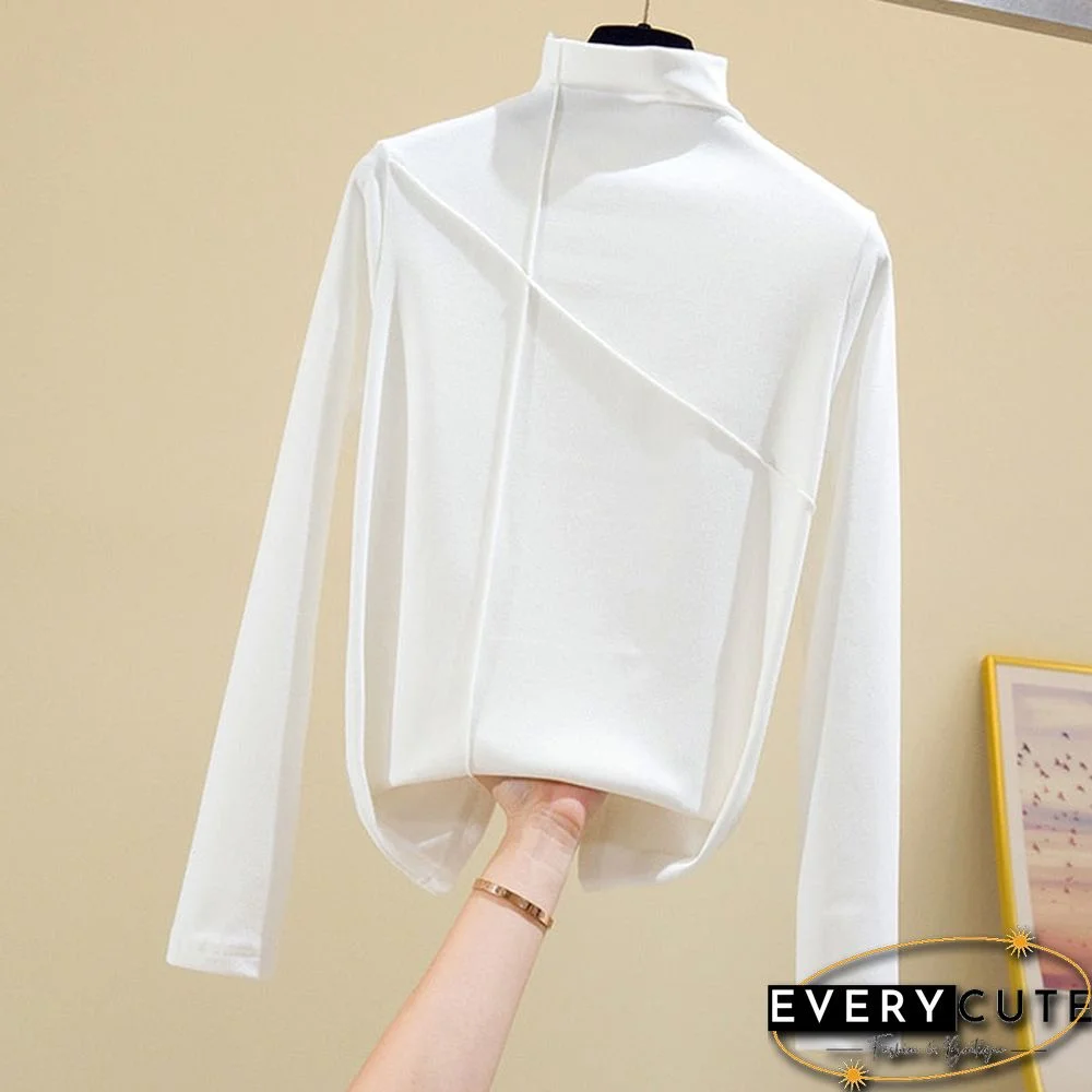 Long Sleeve Thick T Shirt Women Winter Tops Turtleneck Warm T-Shirt Korean Cotton Tshirt Woman Tee Shirt Femme Pink Blue