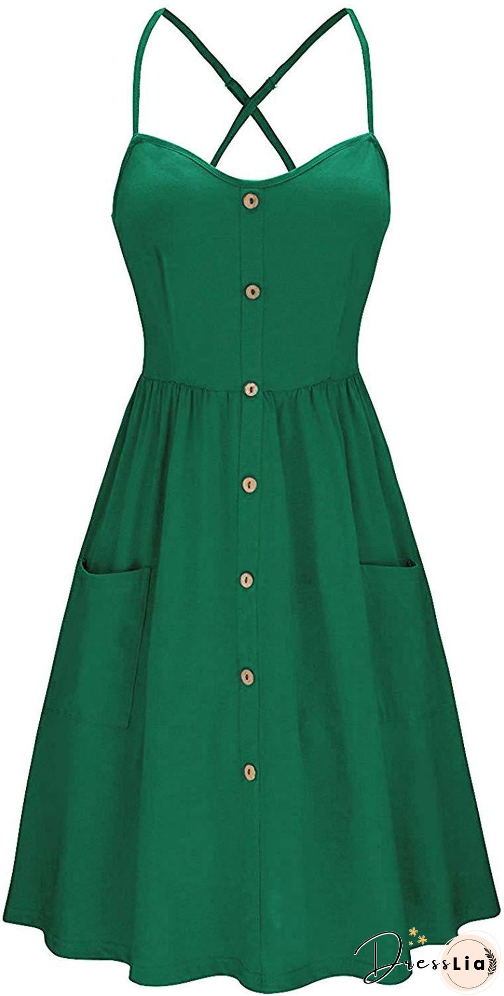 Button Pocket Solid Suspender Dress