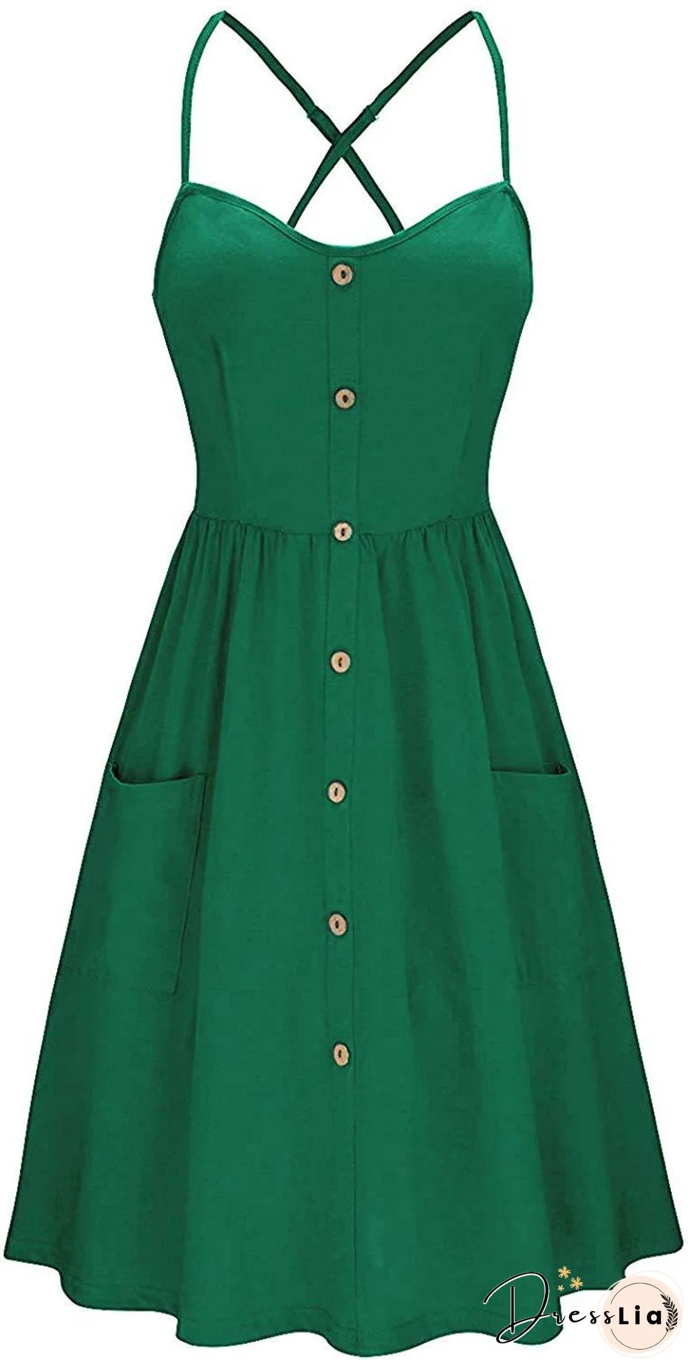 Button Pocket Solid Suspender Dress