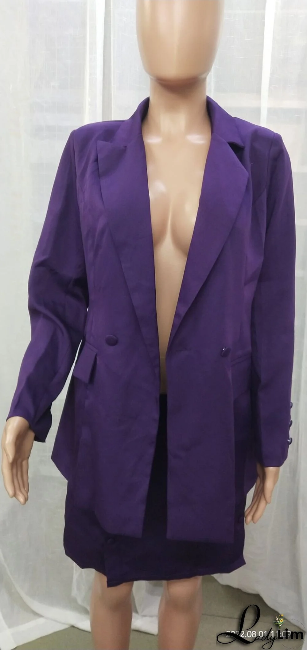 Solid Color Suit Blazer Coat Skirt Two Piece