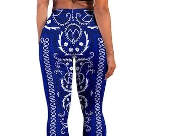 pornhint Pornhint Crip Blue Bandana Style Women's Leggings, Lounge Wear, Ladies Apparel, Yoga Gear, Blue Bandana Leggings