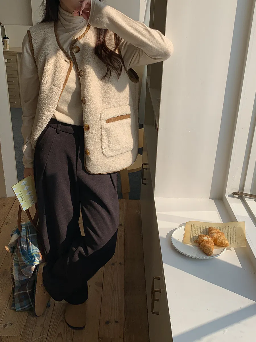 Nigikala Nigikala Morning Lazy And Slack Feeling Hanging High Waist Hair? Straight Broad Leg Slacks ZY2295