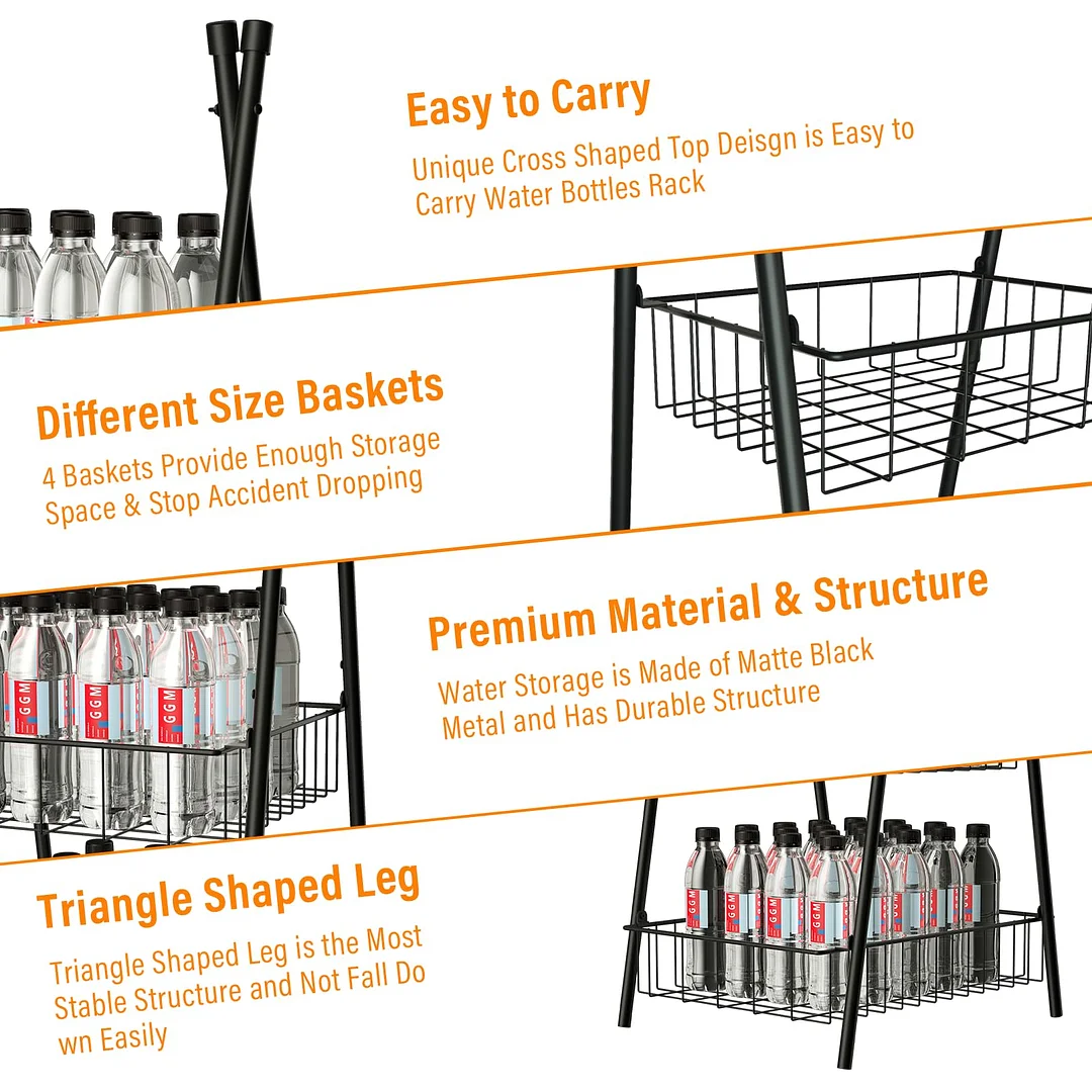 4 Tier Metal Drink Beverage Organizer Free Standing Triangular Water Bottle Rack Stand Holder Shelf for Kitchen Pantry