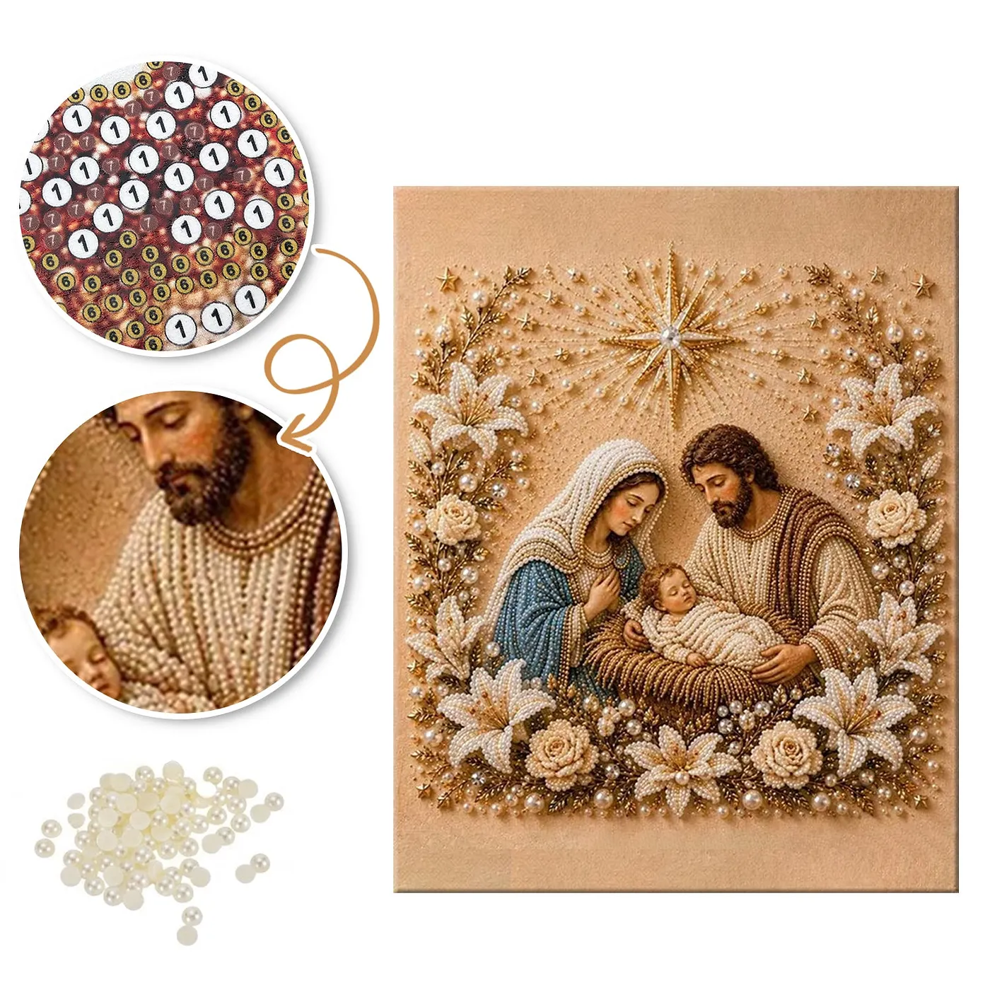 Holy Family White Flower - Pearls Painting