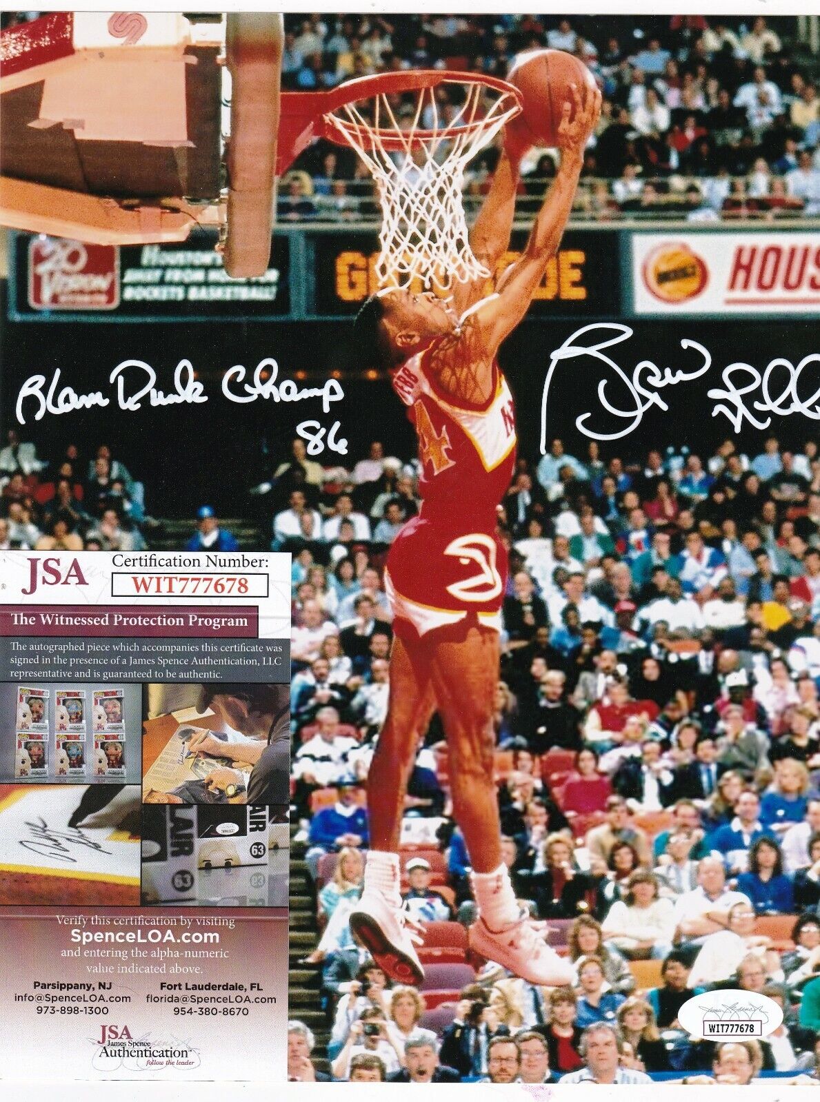 SPUD WEBB ATLANTA HAWKS SLAM DUNK CHAMP 86 JSA AUTHENTICATED ACTION SIGNED 8x10