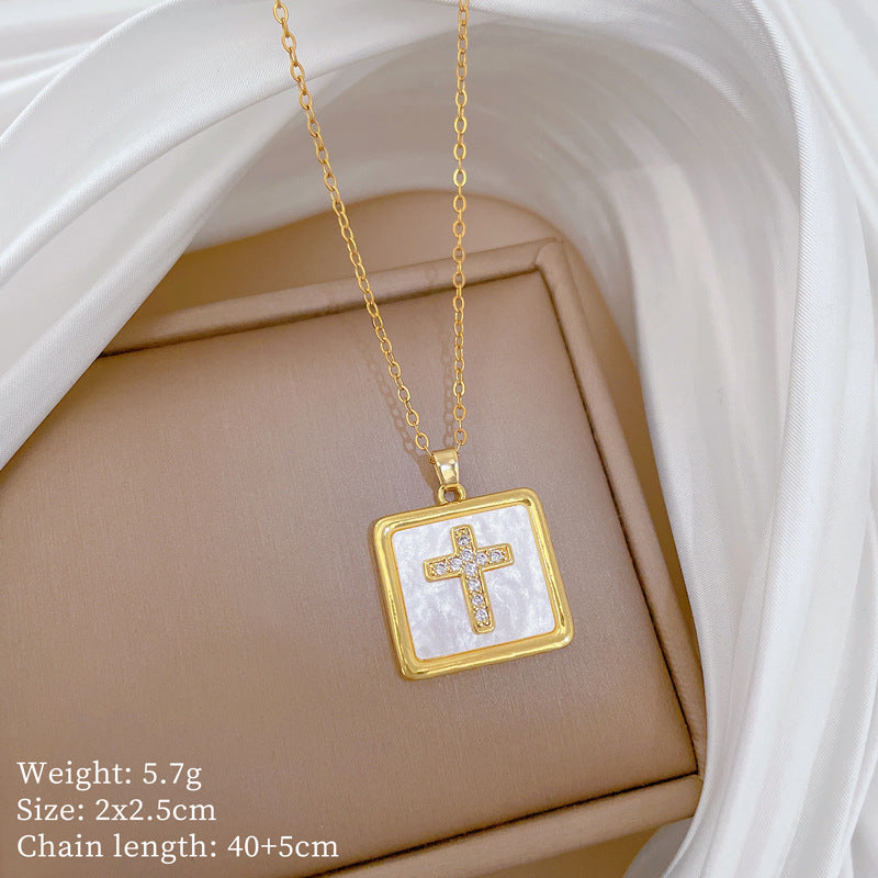 Copper Micro-Inlaid Cross Fashionable And Gorgeous Full Diamond Necklace For Women All-Match Clavicle Chain Titanium Steel