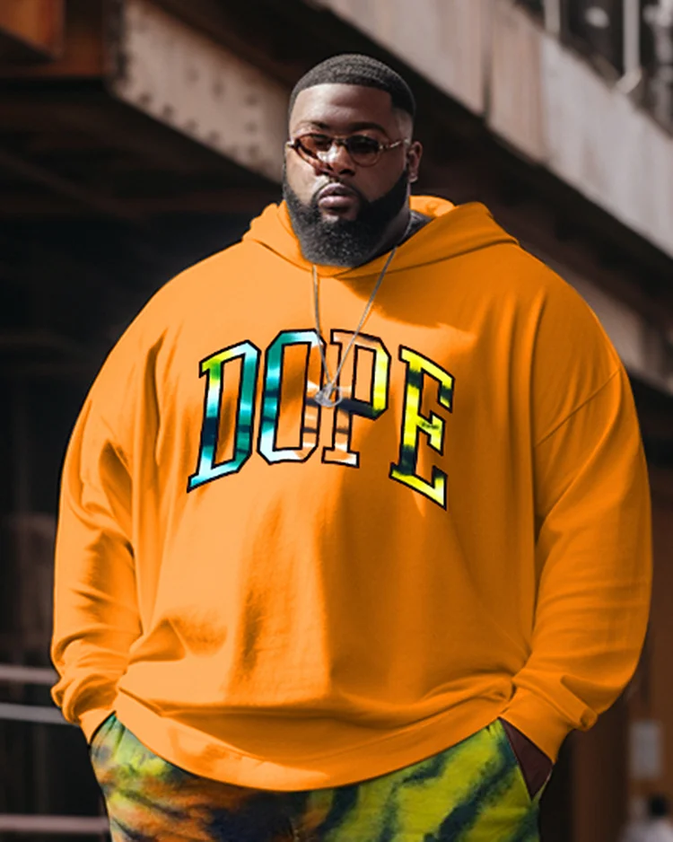 Men's Plus Size Casual Hip Hop DOPE Tie Dye Hoodie Two-Piece Set