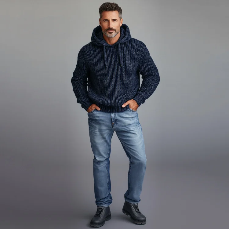 Men's Knitted Solid Color Casual Hoodie-inspireuse