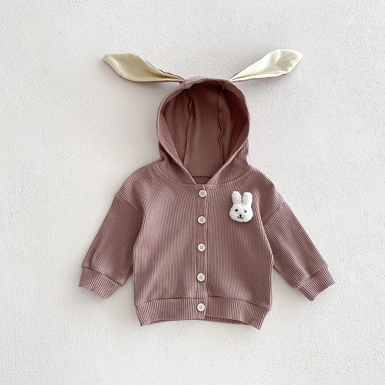 Baby Bunny 3D Ears Ribbed Lovely Hooded Coat