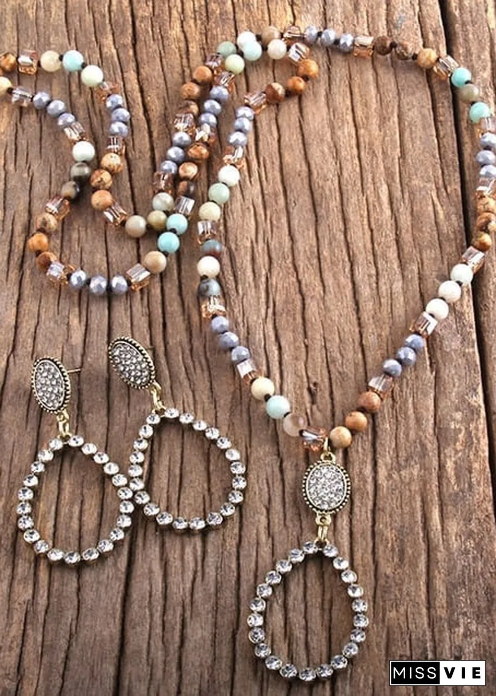 Boho Necklace, Jewelry Set, RH Amazonite Crystal Green Black Natural Stone