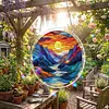 (18.5cm)DIY Acrylic Jigsaw Puzzle Window Hanging with Hanging Chain DIY Stained Glass Decoration Round Window Puzzle Decor for DIY Craft Project (Sunrise)