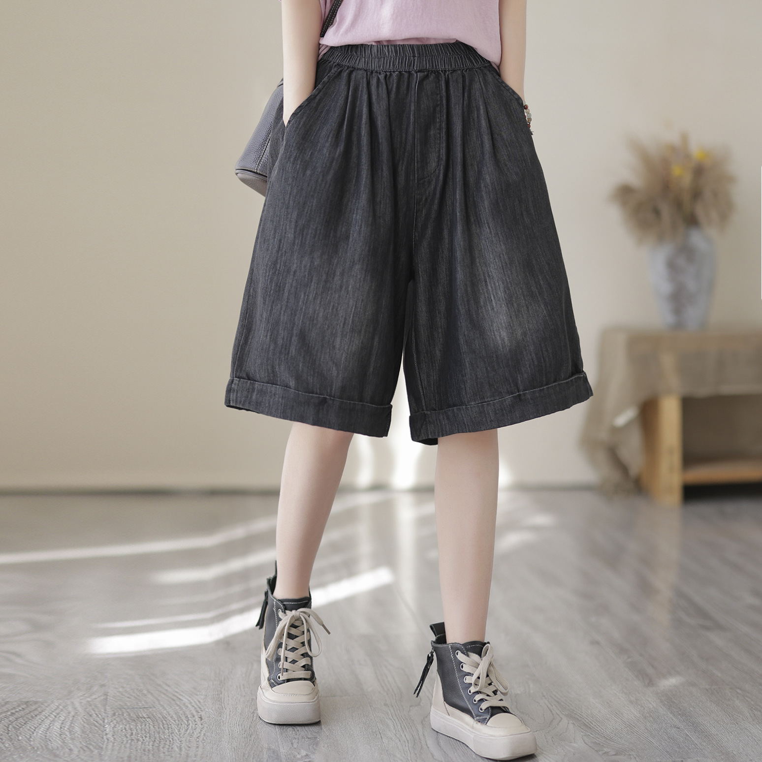 Simple Denim Wide Leg Shorts