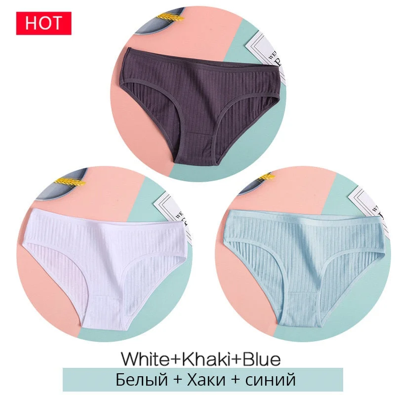 FINETOO 3PCS/Set Women's Underwear Cotton Panty Sexy Panties Female Underpants Solid Color Panty Intimates Women Lingerie M-2XL