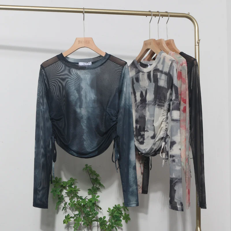 Uveng Design With A Thin-Dyed Sexy Mesh Long-Sleeved Sunscreen T-Shirt With A Short Top 8928