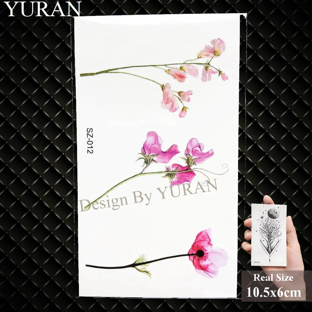 YURAN Flash Lovely Lavender Flower Tattoo Stickers Kids Arm Lotus Cartoon Temporary Tattoo Children Art Fake Tatoos Women Xmas