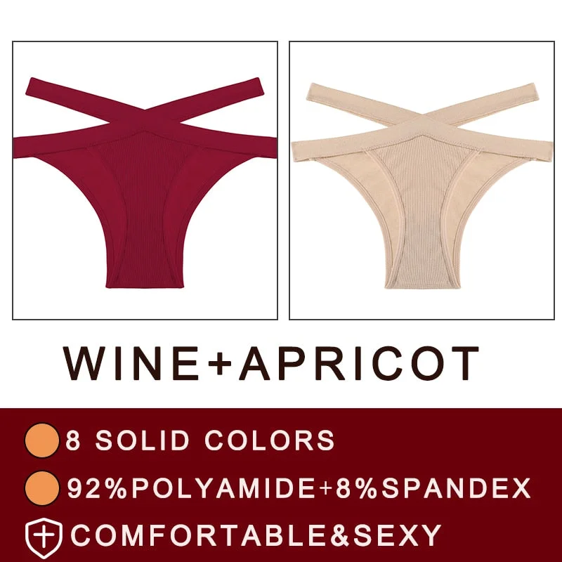 2PCS/Set Cross Waist Strap Women Panties Seamless Underwear Sexy Panties Lingerie Underpants Briefs Solid Color Female Pantys