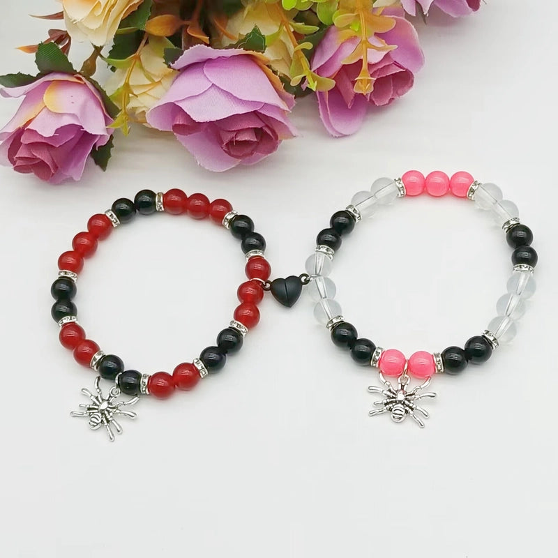 Halloween Jewelry Hot Selling Spider Love Magnetic Suction Couple Elastic Beaded Bracelet Bracelet Jewelry