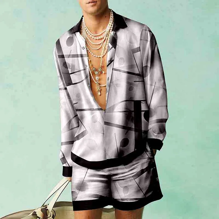 BrosWear Gradient Musical Note Art Painting Print Shirt And Shorts Co-Ord