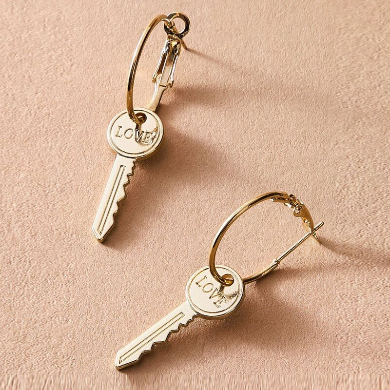 UsmallLifes King   New key earrings jewelry creative English letter love key earrings simple retro earrings US Mall Lifes