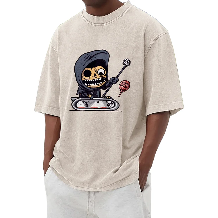 Fun and cute pattern washed T-shirt 013