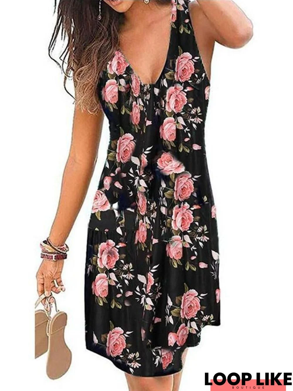 Spring/Summer New Women's Sexy V-Neck Print Dress