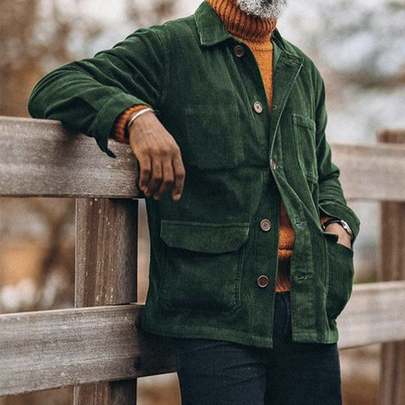 Classic Green Vintage Corduroy Men's Casual Jacket