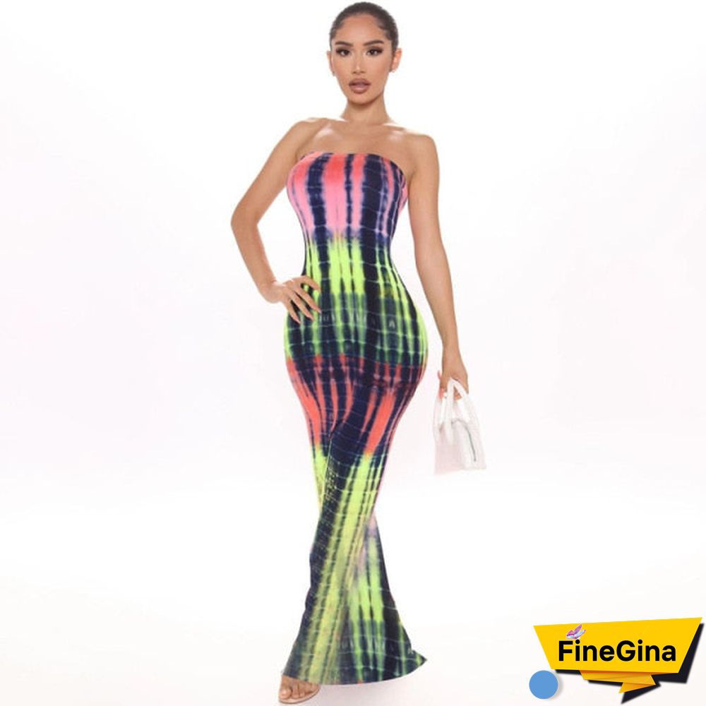 BOOFEENAA Stripe Tie Dye Print Sexy Maxi Dress Spring Casual Long Dress Women Nightclub Long Sleeve Bodycon Dresses C70CC31