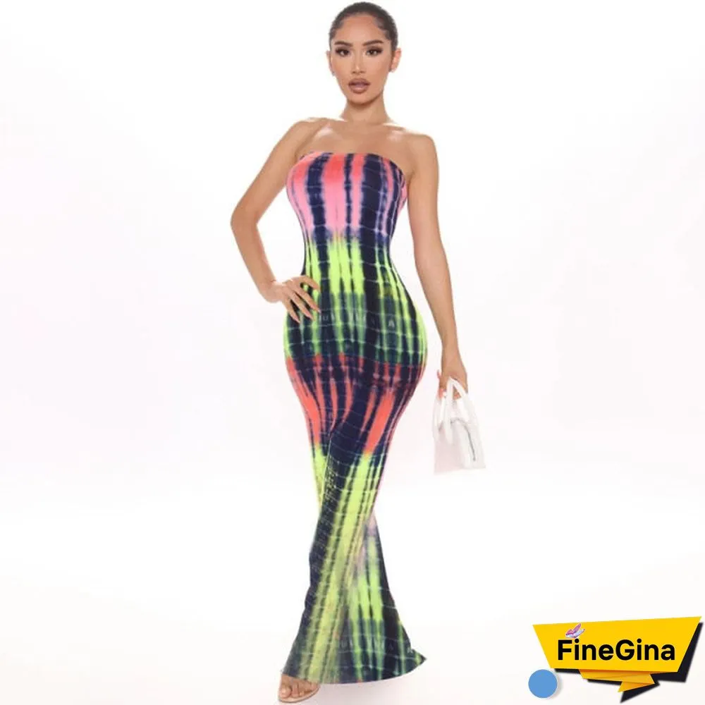 BOOFEENAA Stripe Tie Dye Print Sexy Maxi Dress Spring Casual Long Dress Women Nightclub Long Sleeve Bodycon Dresses C70CC31