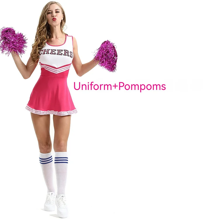 【Wetrose】In Stock Cheers Costume Cheerleading Uniform Cheerleader Pompoms School Sports Day Meeting Race Match Cheering Adult