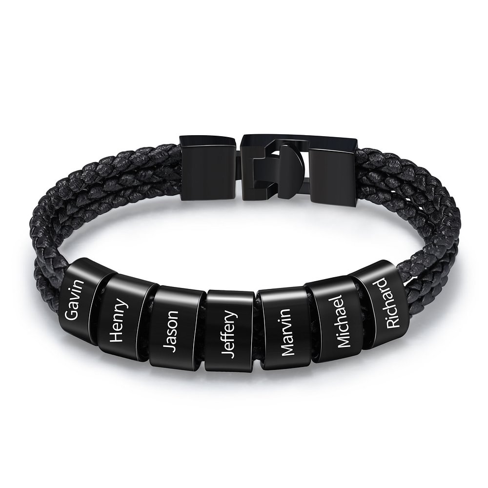 Herren Gravur 7 Namen Perlen Dreifach Geflochtenes Leder Armband n7 Kettenmachen