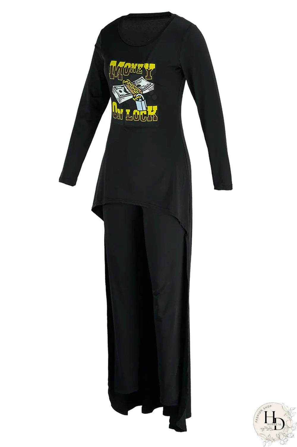 Deep Coffee Casual Print Patchwork O Neck Long Sleeve Two Pieces