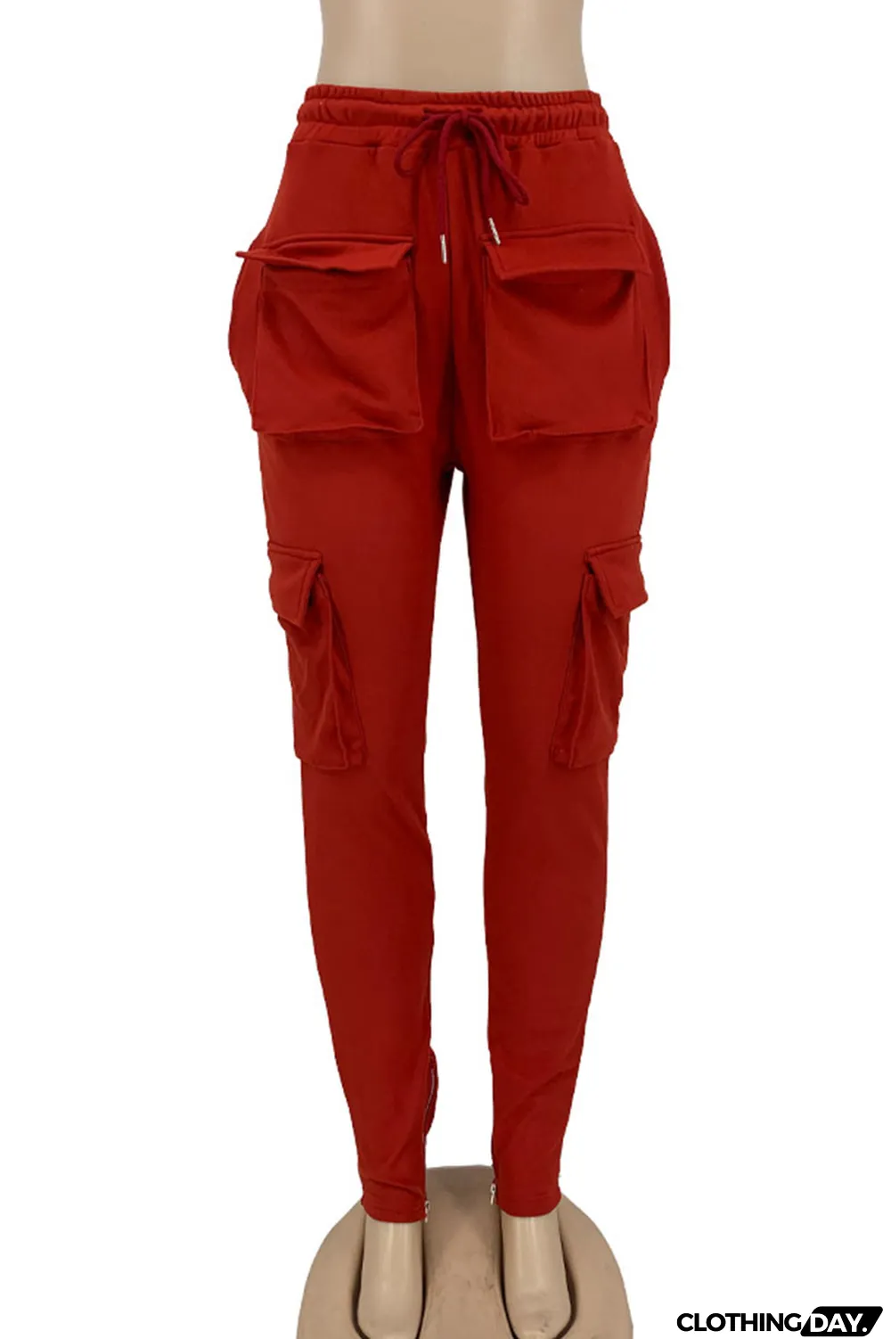 Yellow Street Solid Split Joint Pocket Straight High Waist Straight Patchwork Bottoms