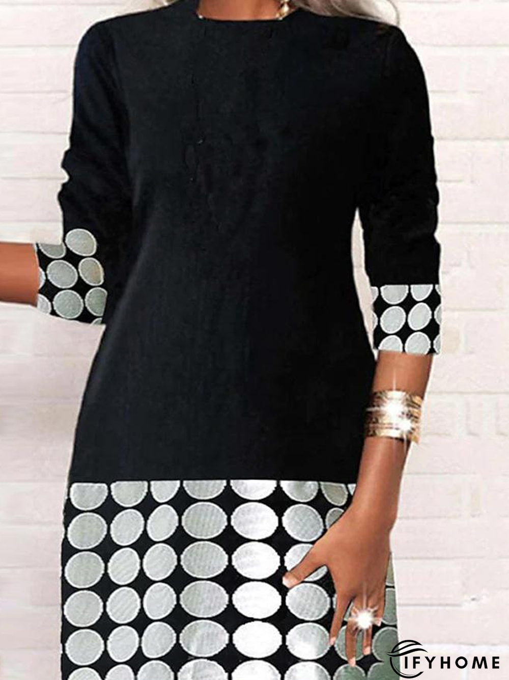 Casual Jersey Crew Neck Polka Dots Dress | IFYHOME