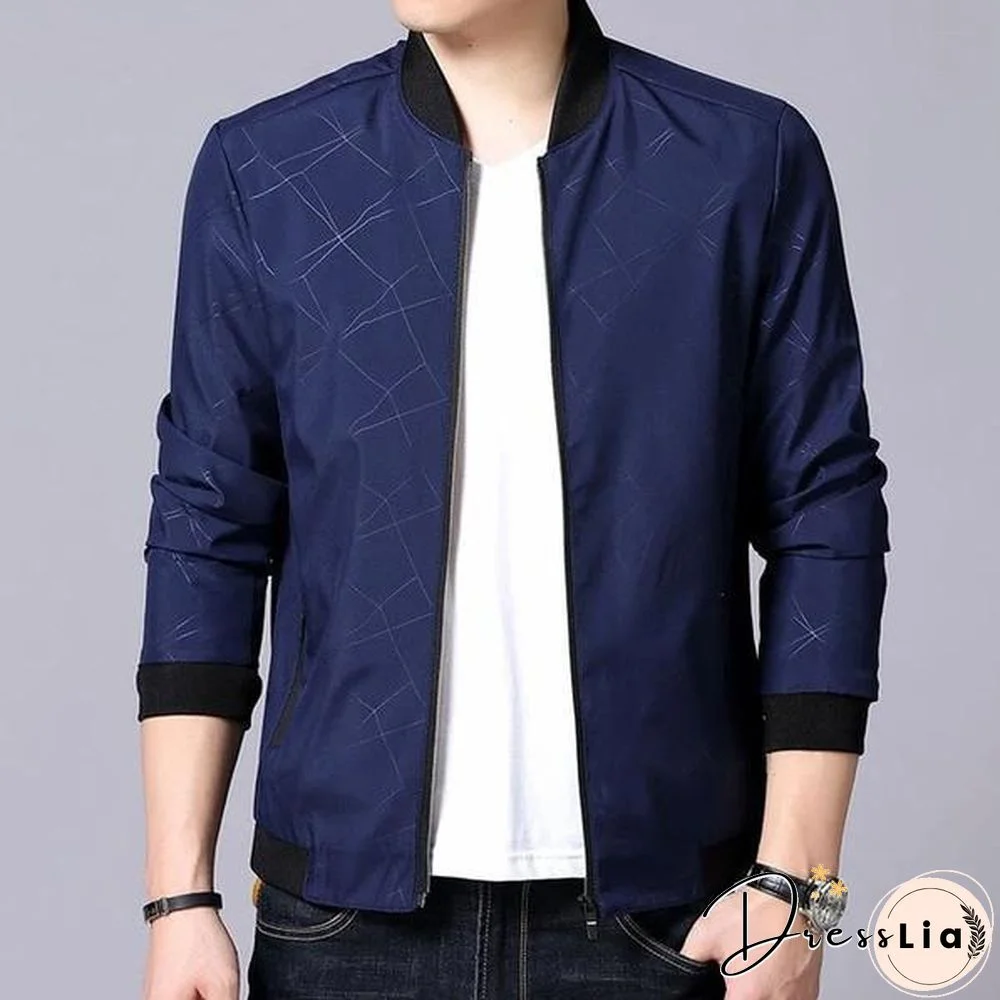 Men Brand Bomber Jacket Business Casual Stand Collar Coats New Zipper Rib sleeve Outerwear