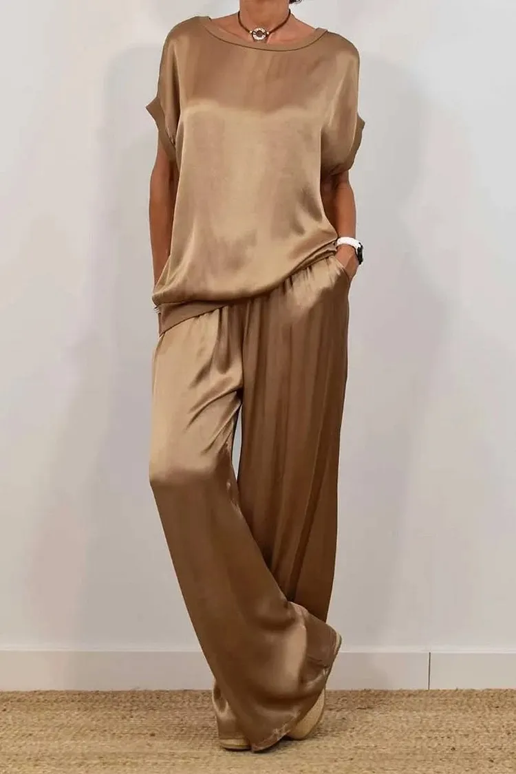 Spring Summer Trend Loose Shirt Wide Leg Pants Casual Two Piece Sets 