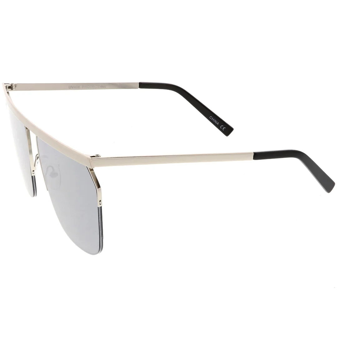 Overesize Modern Semi Rimless Aviator glasses Straight Crossbar Color Mirrored Flat Lens 63mm