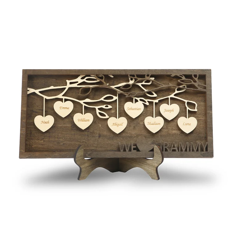 A la familia-Marco de madera 8 nombres personalizados con 1 texto Árbol de la Vida Árbol Genealógico