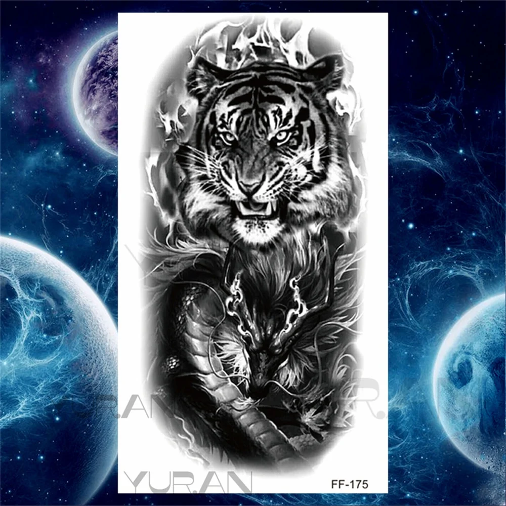 Sdrawing Tiger Temporary Tattoos For Women Men Realistic Wolf Scary Thorns Maori Compass Fake Tattoo Stickers Arm Body Tatoos DIY