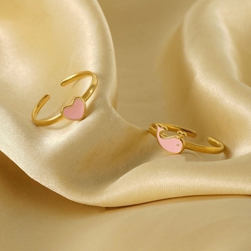 Stainless Steel 18K Gold Plated Cute Plating Moon Dolphin Heart Shape Titanium Steel Open Ring